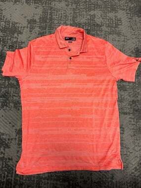 Oakley Hydrolix Regular Fit Orange Striped Polo Shirt Size M